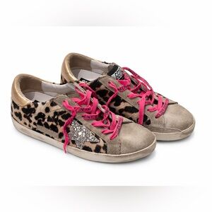 Golden Goose Leopard Sneakers with Pink Accents
